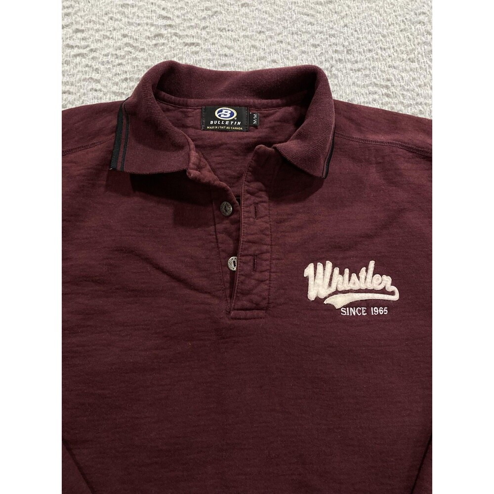 Bulletin Polo Shirt Mens Medium Maroon Whistler Since 1965 Long Sleeve Cotton - Picture 2 of 12
